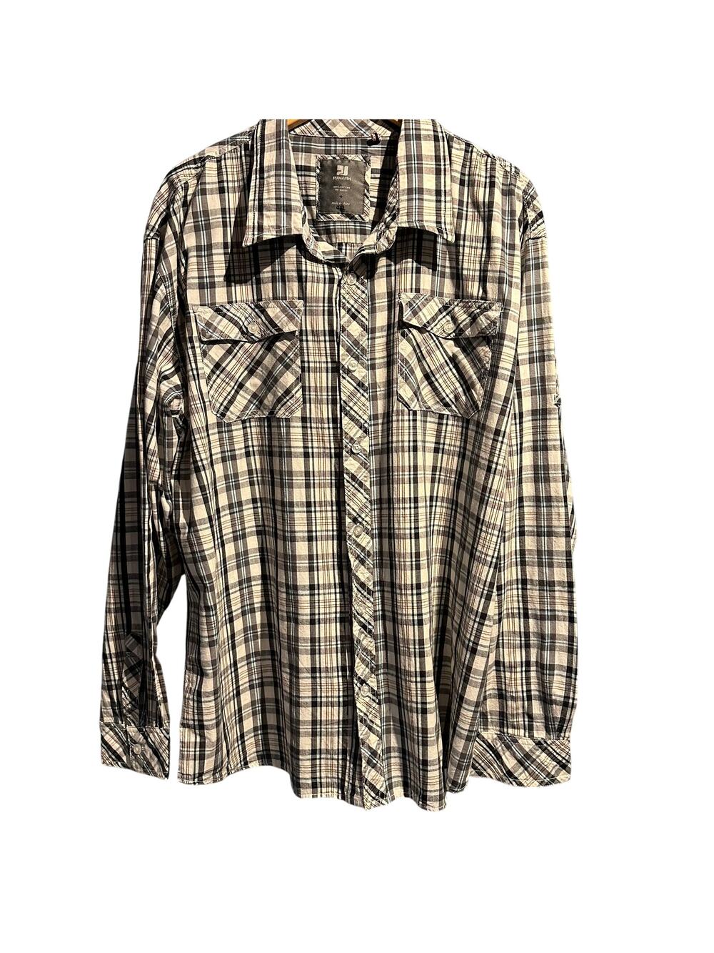 PJMark 2XL long sleeve plaid shirt Adjustable Sleeve 100% Cotton Business Casual